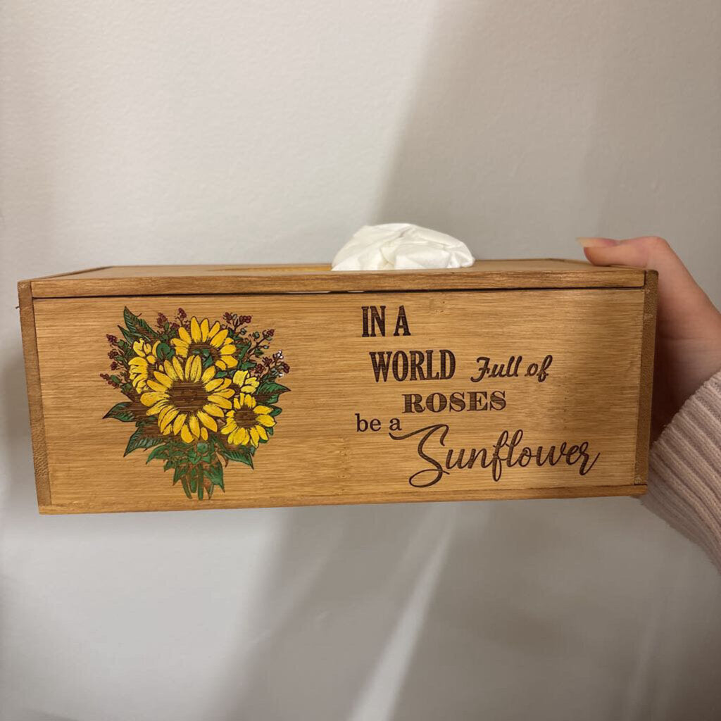 Wooden tissue box cover - In a world full of roses be a sunflower
