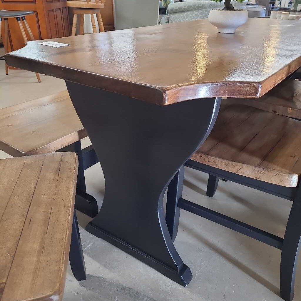 NEWLY MADE HARVEST TABLE W/4 CHAIRS & BENCH