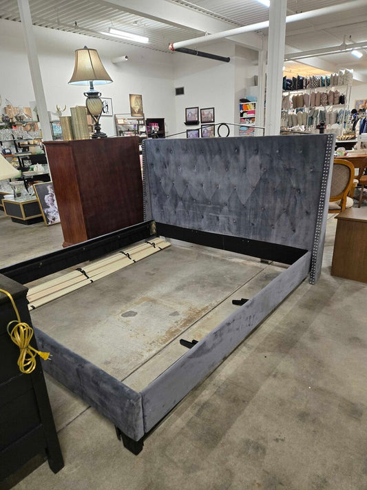 KING GREY VELVET BED