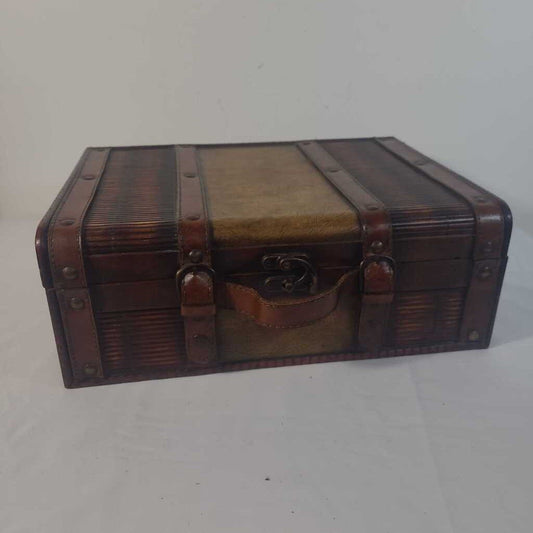 DECORATIVE SUITCASE~ LEATHER/ WOOD