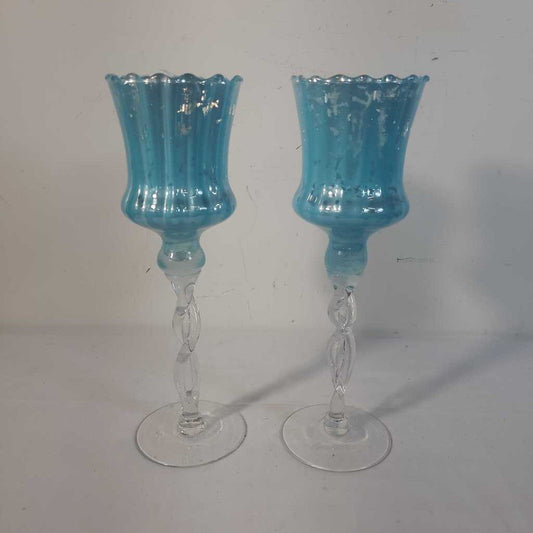 PR BLUE MERCURY GLASS CANDLE HOLDERS