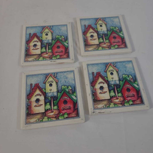 S/4 BIRD HOUSE COASTERS