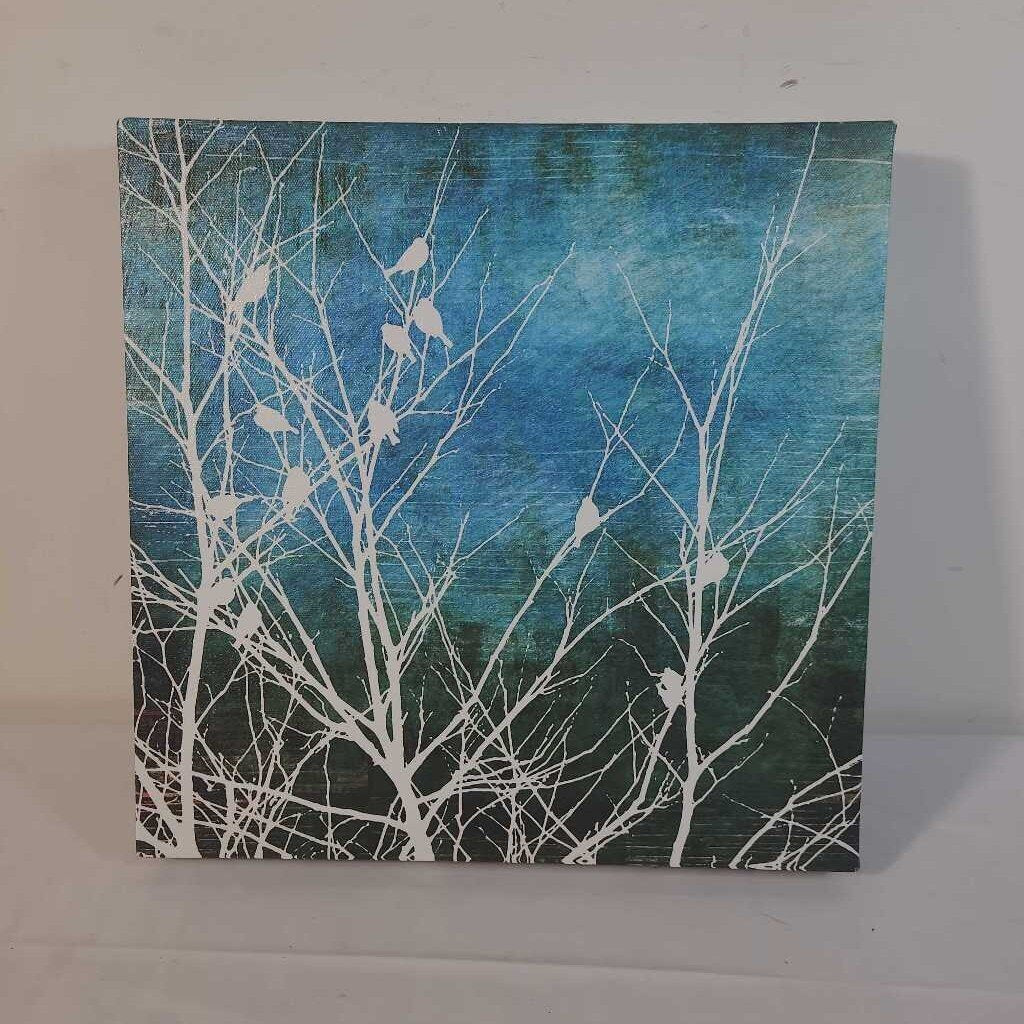WHITE TREES ON BLUE CANVAS