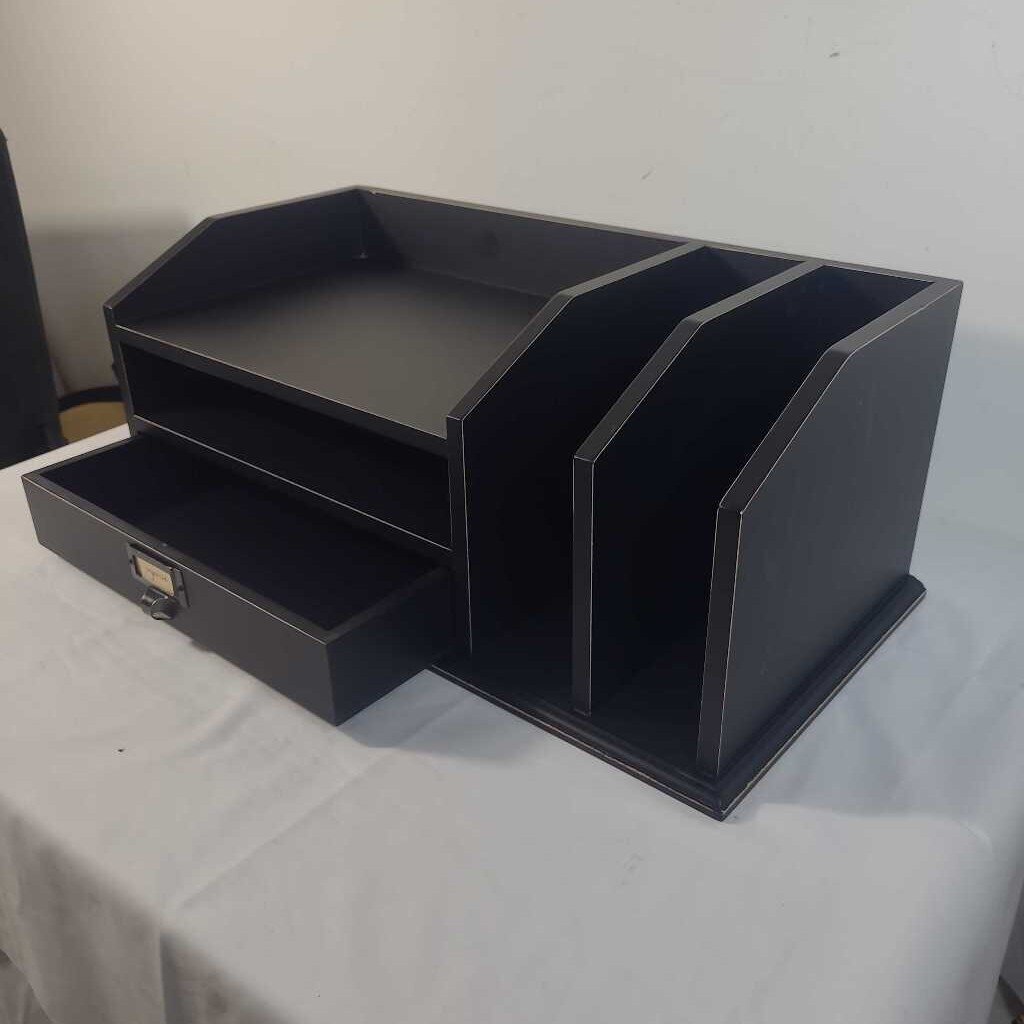 BLACK WOOD DESKTOP ORGANIZER