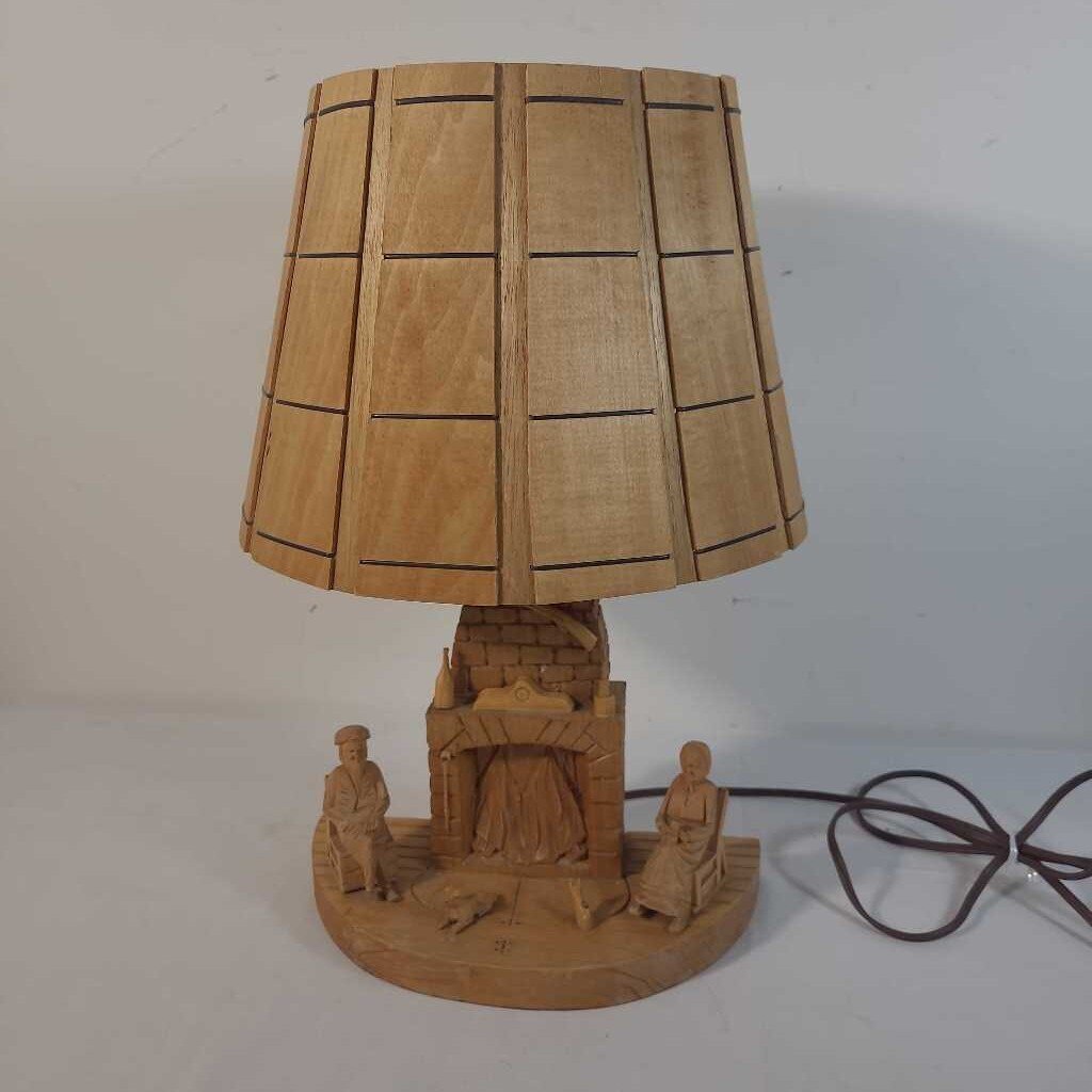 VTG FRENCH CANADIAN FOLK ART CARVED WOOD LAMP