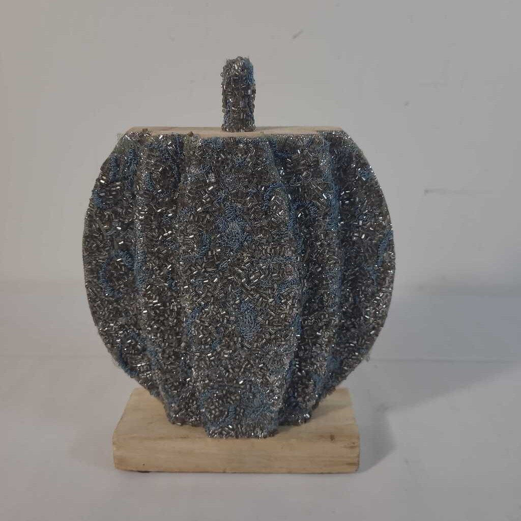 BLUE & SILVER BEADED PUMPKIN