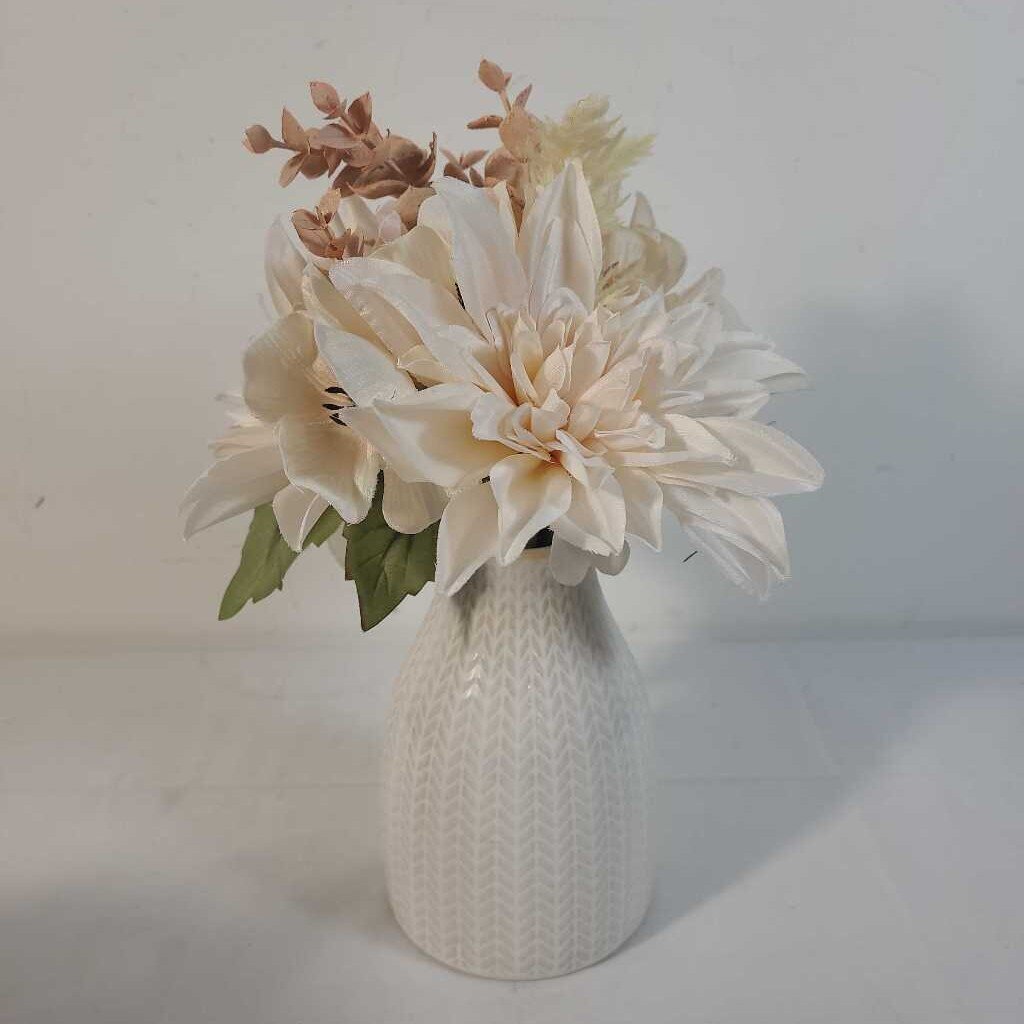CERAMIC VASE W/NEUTRAL FLORALS