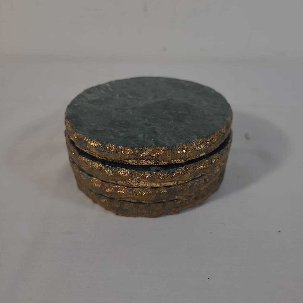 S/4 STONE COASTERS LINED IN GOLD