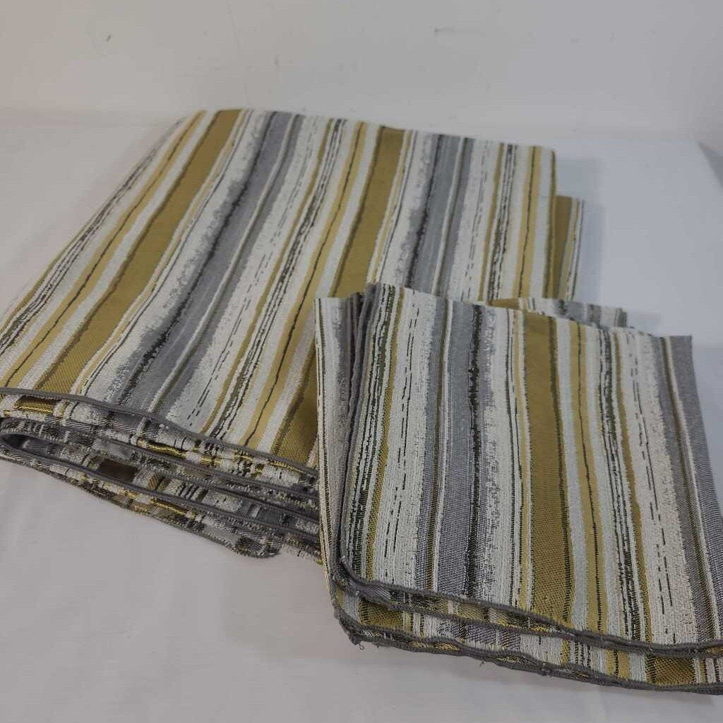 GREEN & GREY STRIPED TABLECLOTH + 4 NAPKINS