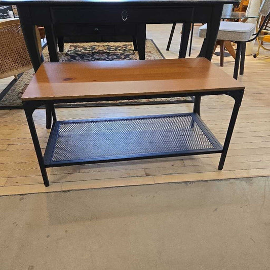BLACK METAL TABLE W/WOOD TOP