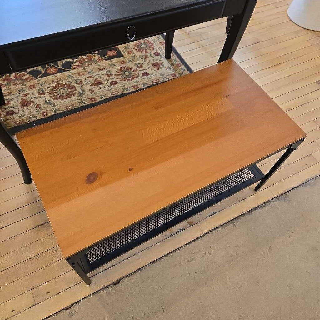BLACK METAL TABLE W/WOOD TOP