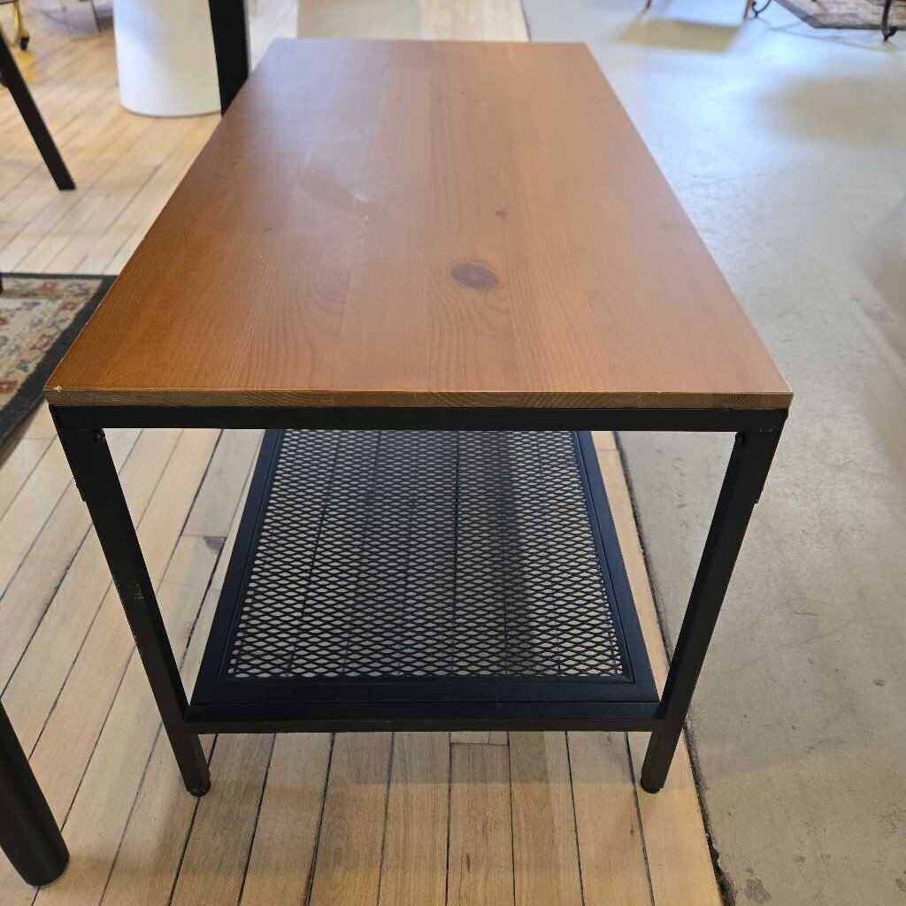 BLACK METAL TABLE W/WOOD TOP