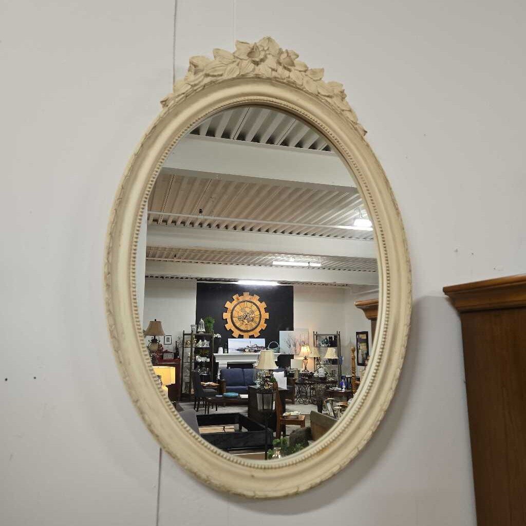CREAM FRAMED OVAL MIRROR