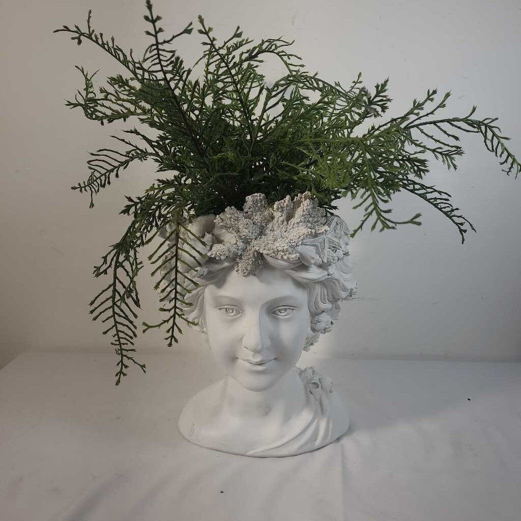 BUST PLANTER W/FAUX GREENERY