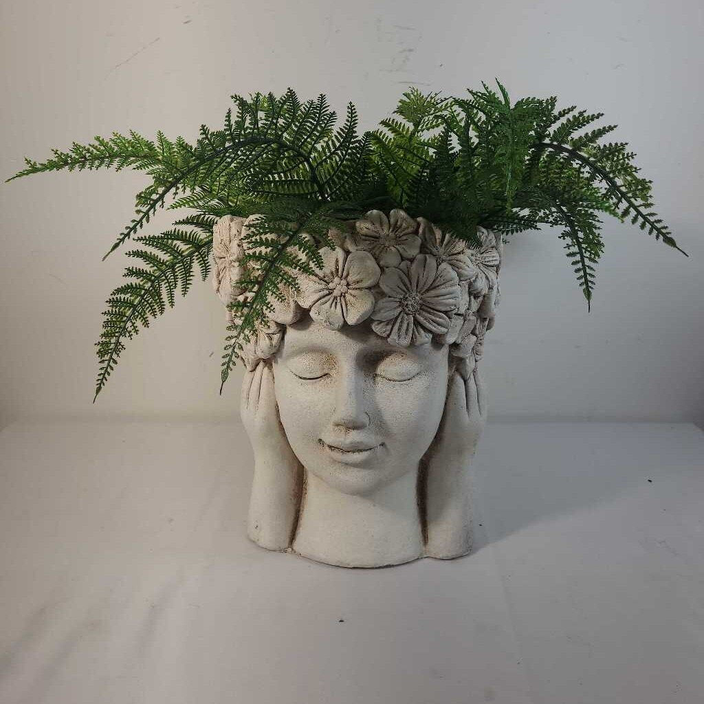 FLORAL BUST PLANTER W/FAUX GREENERY