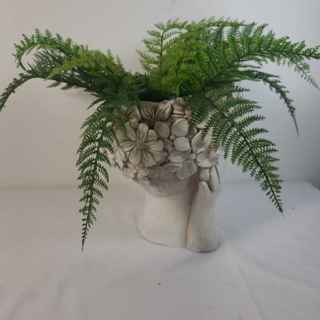 FLORAL BUST PLANTER W/FAUX GREENERY