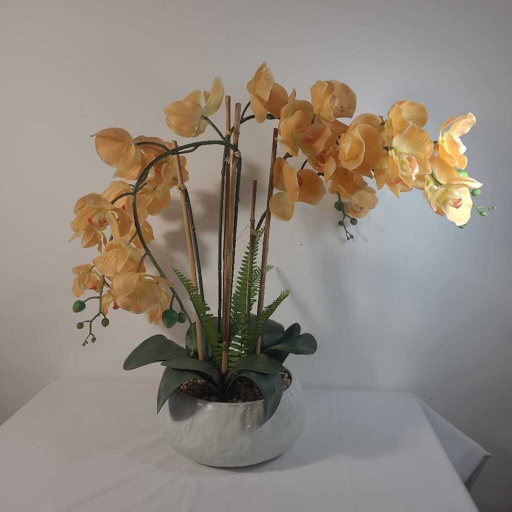 FAUX ORANGE ORCHID IN POT