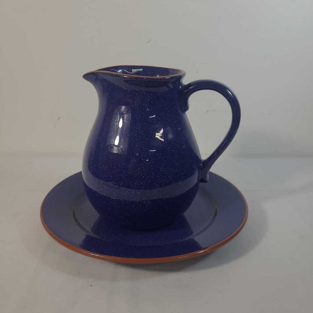 BLUE SPECKLED PITCHER & PLATE