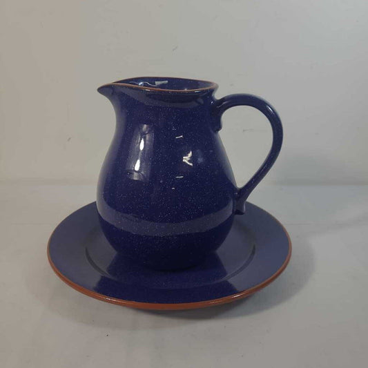 BLUE SPECKLED PITCHER & PLATE