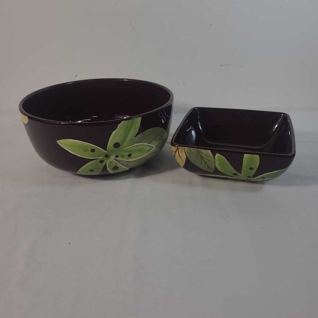 PR BROWN & GREEN SERVING BOWLS