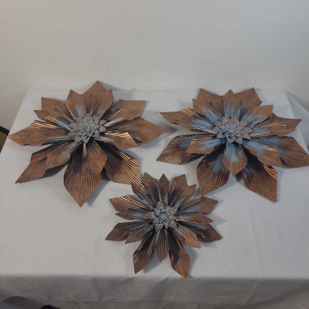 S/3 COPPER FLOWER WALL ART