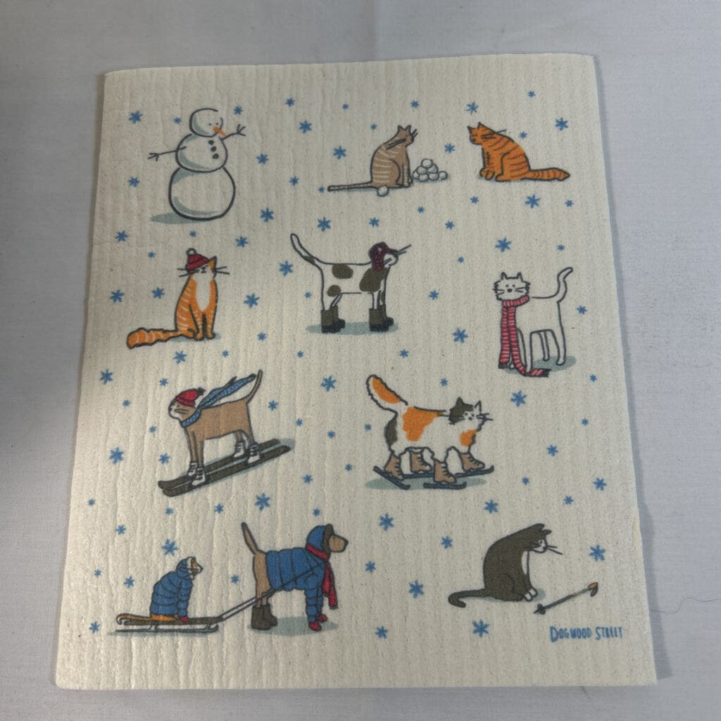 SWEDISH DISHCLOTH - WINTER SPORTS CATS
