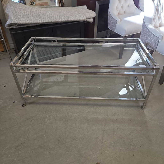 GLASS & CHROME 2 TIER COFFEE TABLE