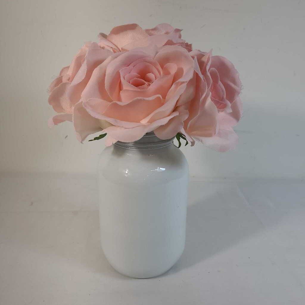 PINK FLOWERS IN WHITE JAR