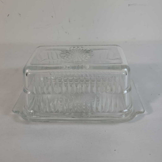VTG STARBURST CLEAR GLASS BUTTER DISH
