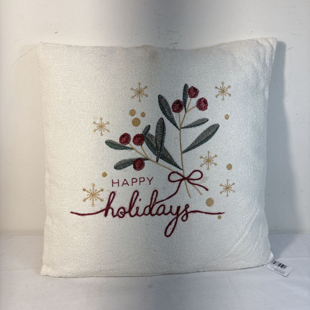 18" EMBROIDERED PILLOW - HAPPY HOLIDAYS
