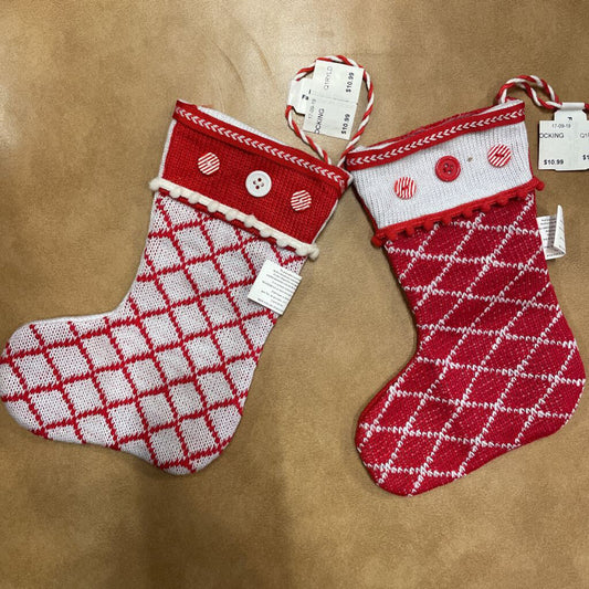 9" RED & WHITE STOCKING ORNAMENT