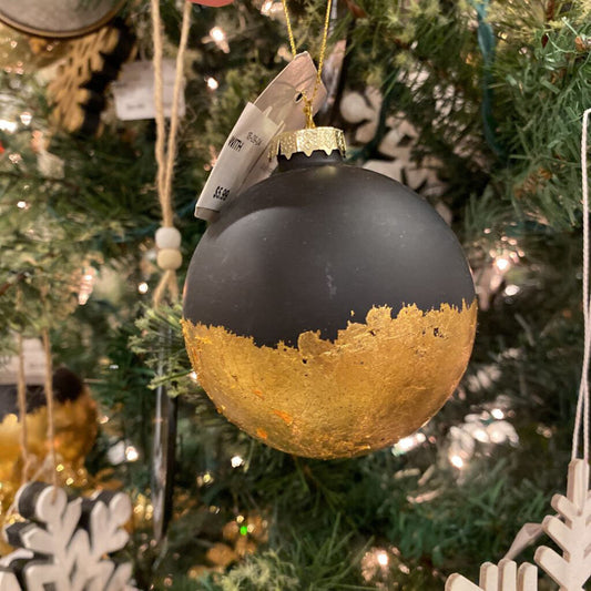 BLACK GLASS ORN WITH GOLD FOIL