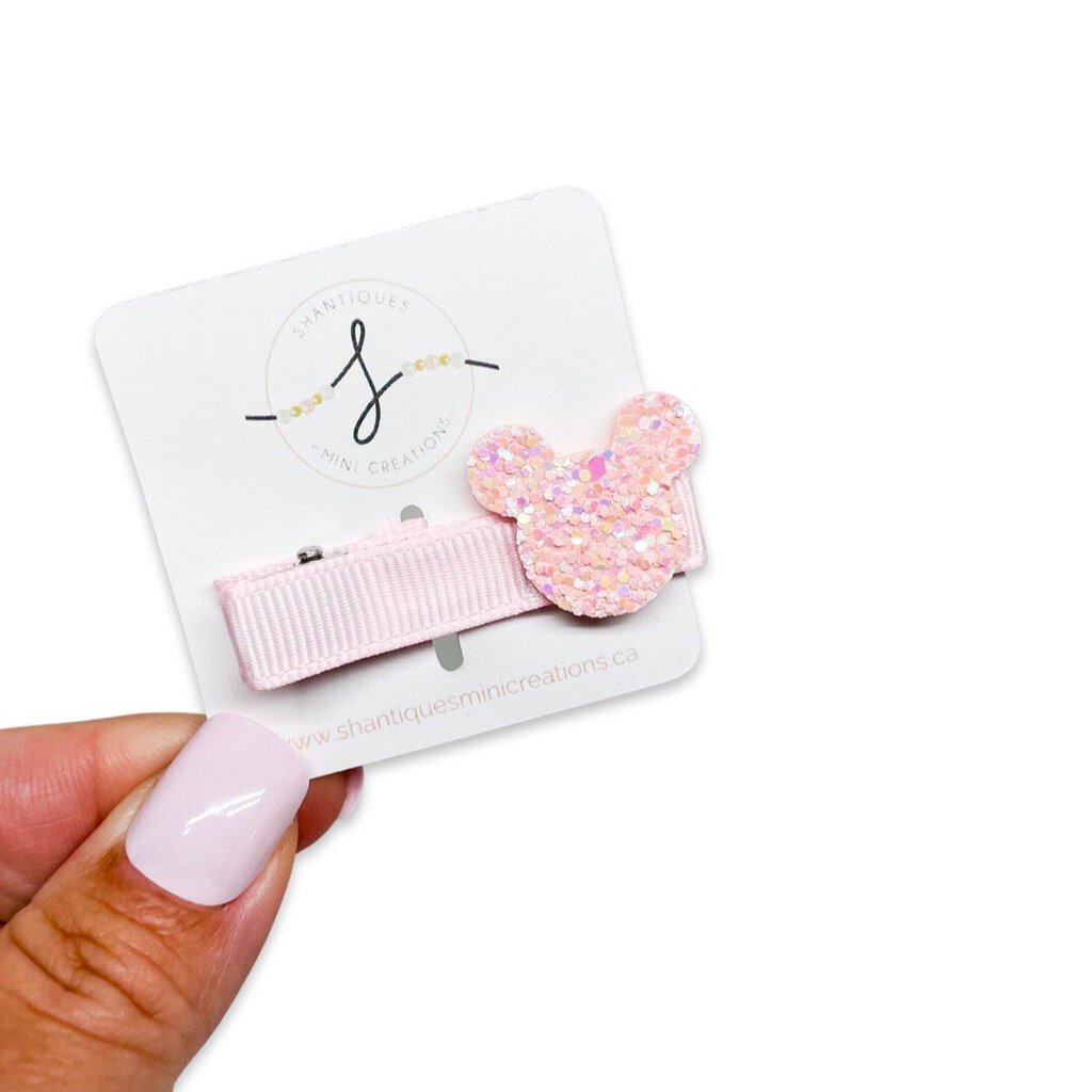 NON SLIP HAIR CLIPS - GLITTER MINNIE MOUSE PINK