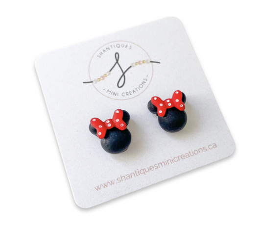 MOUSE/BLACK WITH RED BOW - EARRINGS