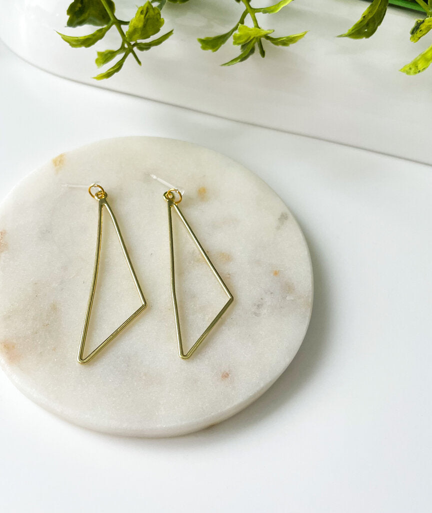 GOLD PLATED/ABSTRACT TRIANGLE - DANGLE EARRINGS