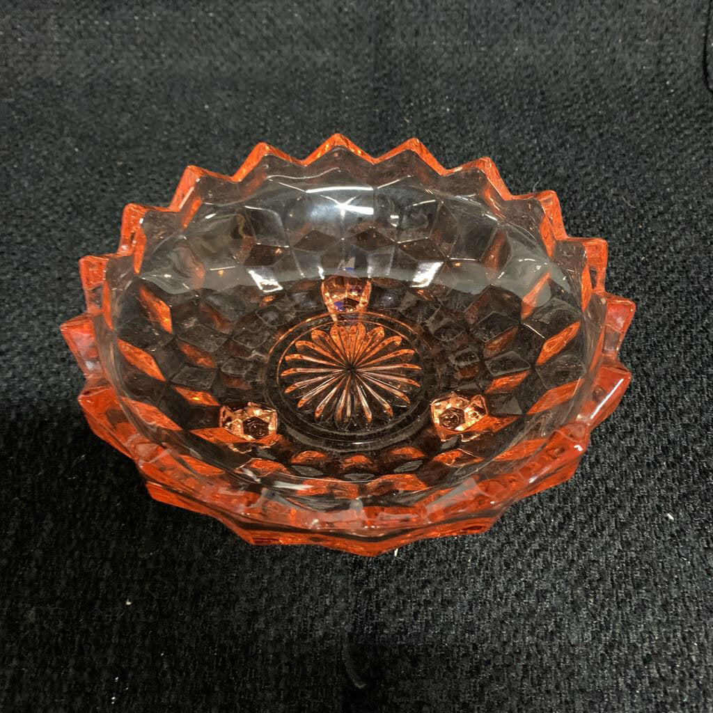 PINK DEPRESSION GLASS FOOTED CANDY DISH
