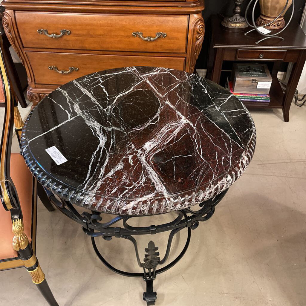 BLACK W/RED ACCENT MARBLE ACCENT TABLE