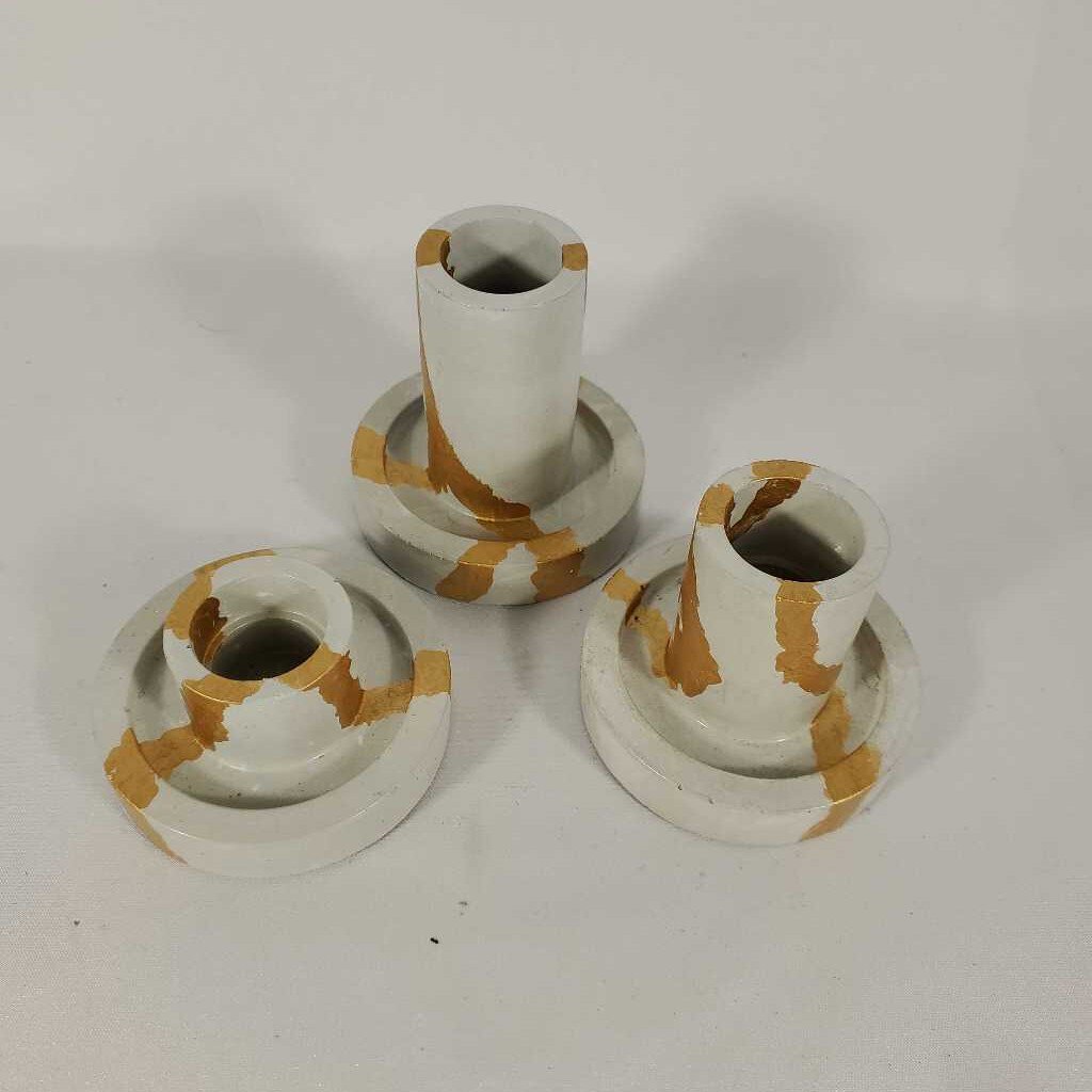 S/3 TAPERED CANDLE STICK HOLDERS NATURAL/GOLD