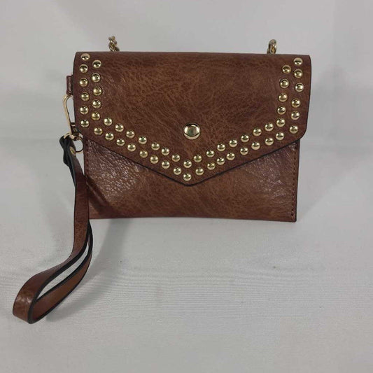 BROWN LEATHER/ GOLD STUDED WRISTLET