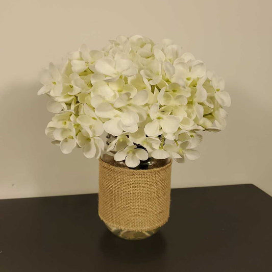 FAUX HYDRANGEA IN GLASS JAR