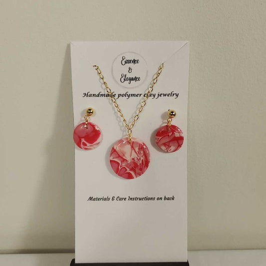 18" NECKLACE & EARRING SET - PINK CIRCLE
