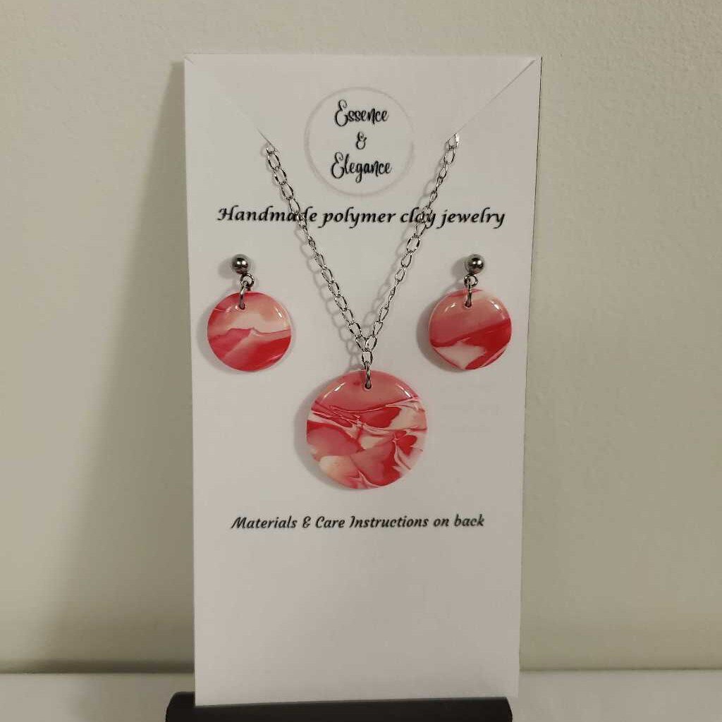 18" NECKLACE & EARRING SET - PINK CIRCLE