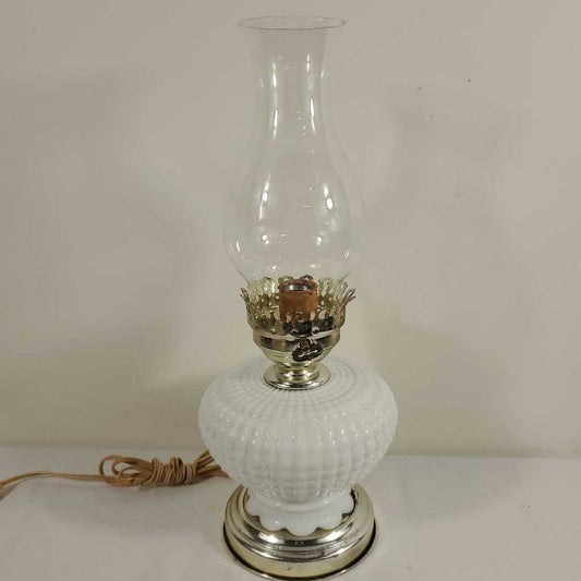 MILK GLASS OIL LAMP TABLE LAMP