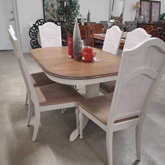 DINING TABLE & 6 CANE BACK CHAIRS