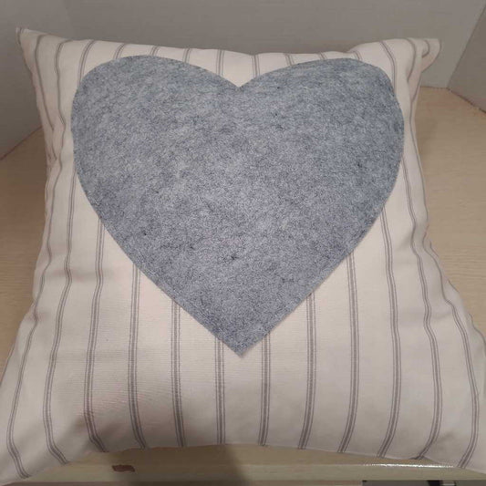 Pillow - handmade - grey heart with stripes