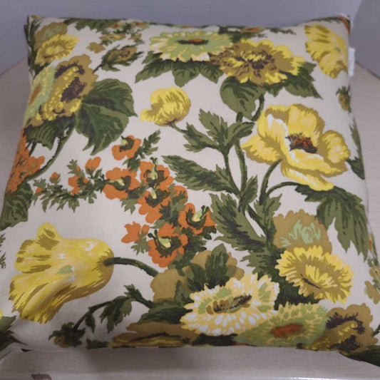 Pillow - handmade - vintage floral - yellow, orange, green