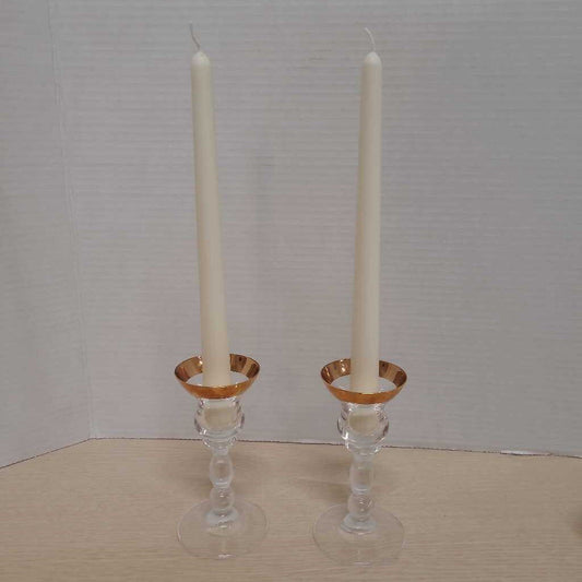 Vintage Taper Candle Holder Set With Candles