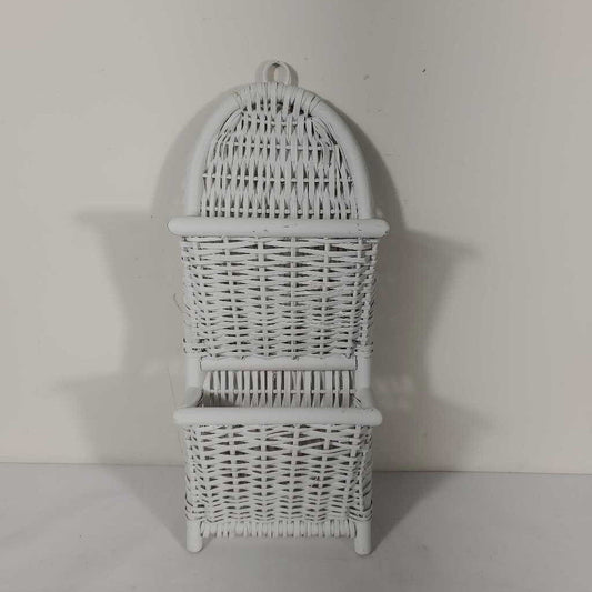 HANGING WHITE WICKER DOUBLE BASKET