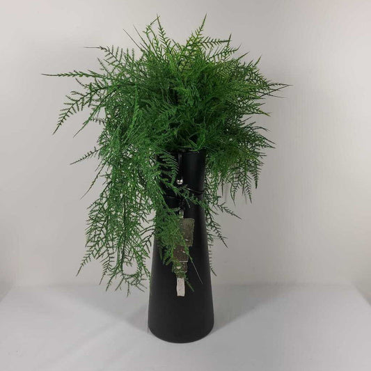 FAUX TRAILING GREENERY IN TALL BLACK VASE