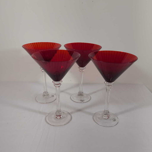 S/4 RED MARTINI GLASSES